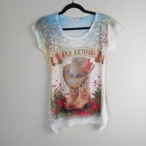 Sweet Gisele Womens Texas Shirt Cowboy Hat and Boots Rhinestones Glitter Medium